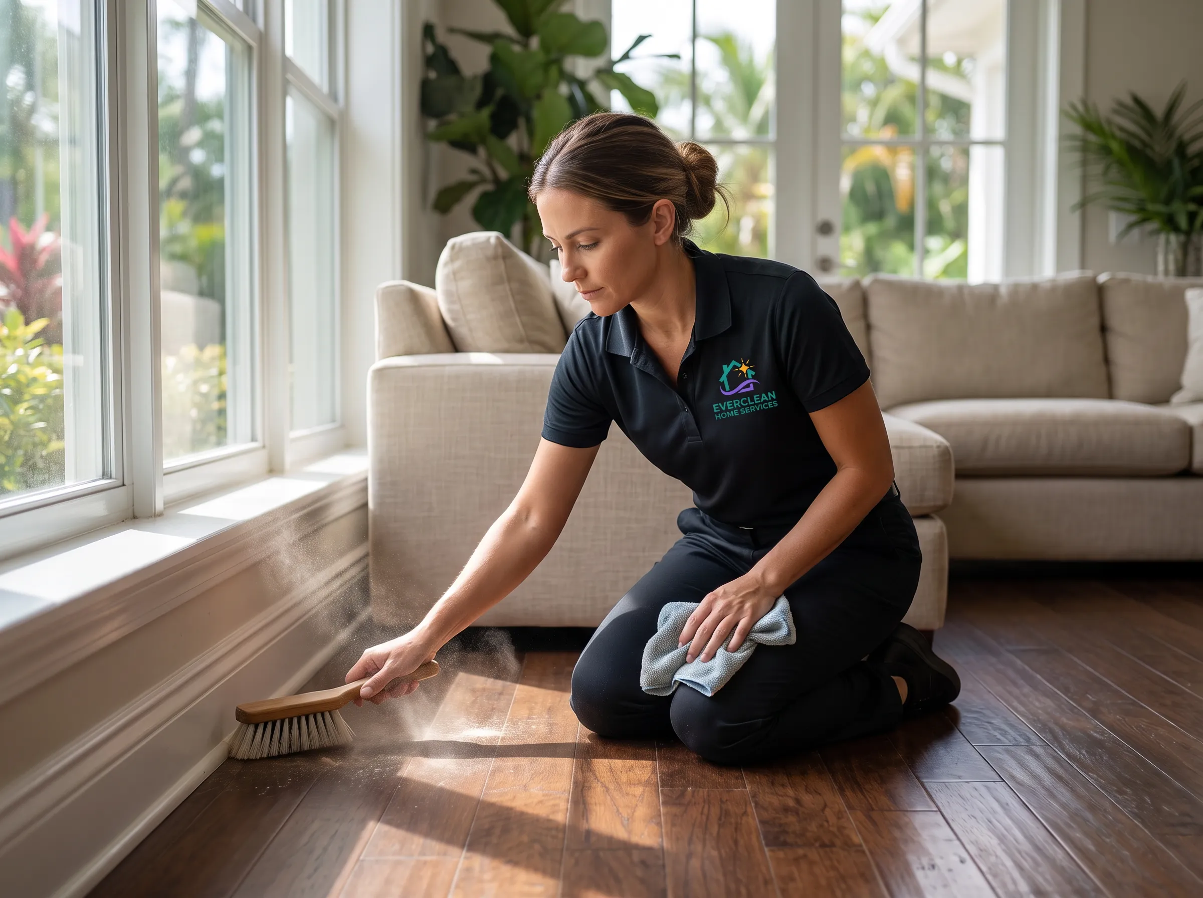 Deep cleaning every corner, baseboard to ceiling vent
