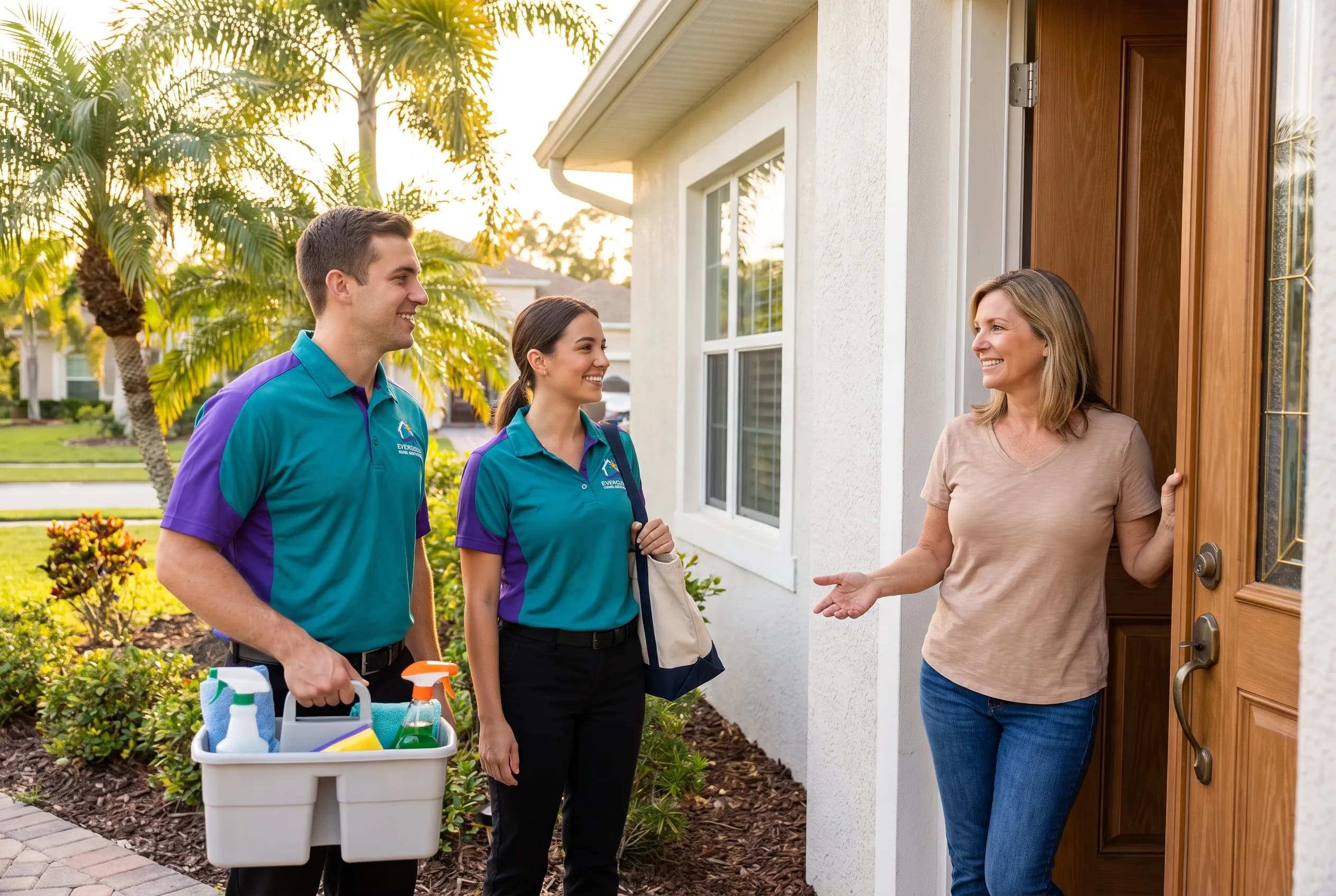 Trusted Everclean cleaning team arriving at a Volusia County home